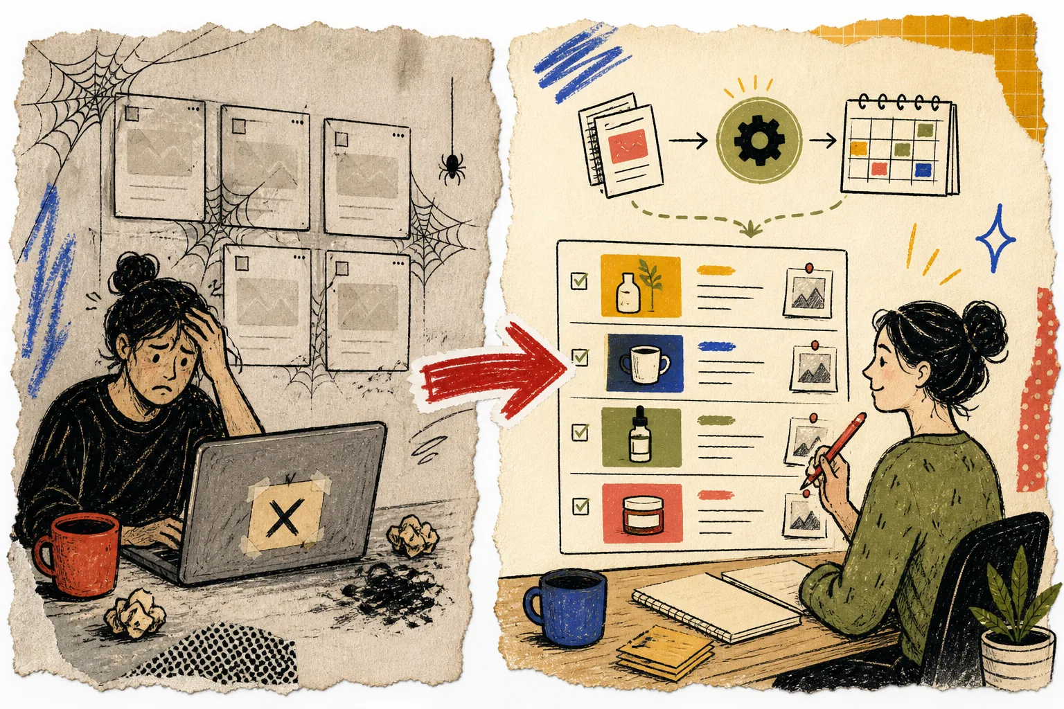 Before-and-after automated content queue