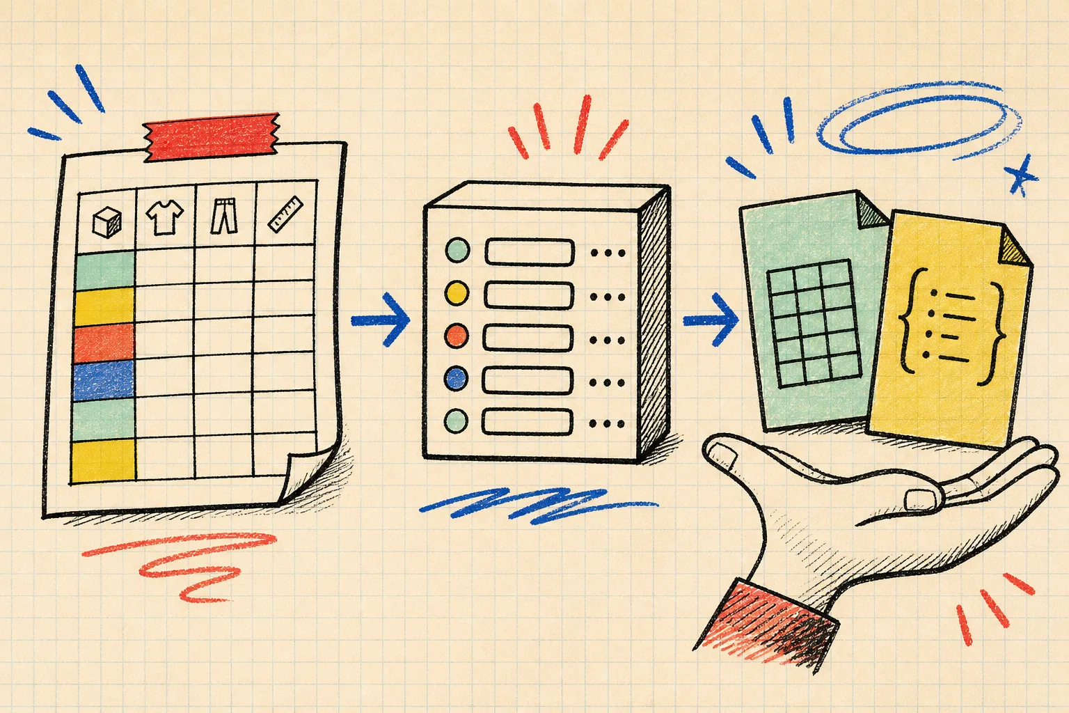 Hand-drawn Shopify size-chart data ownership and export workflow