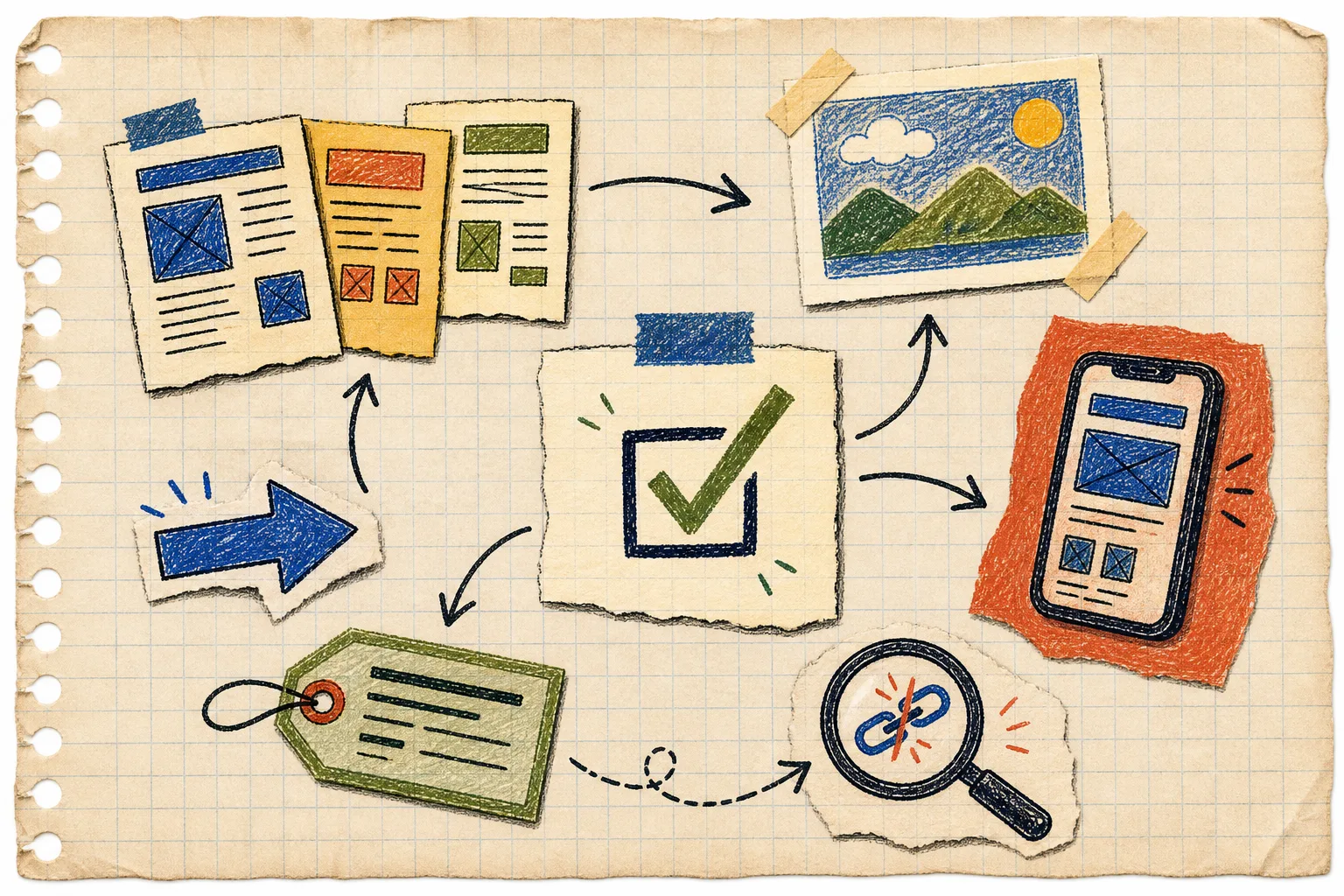 Hand-drawn static site export QA map