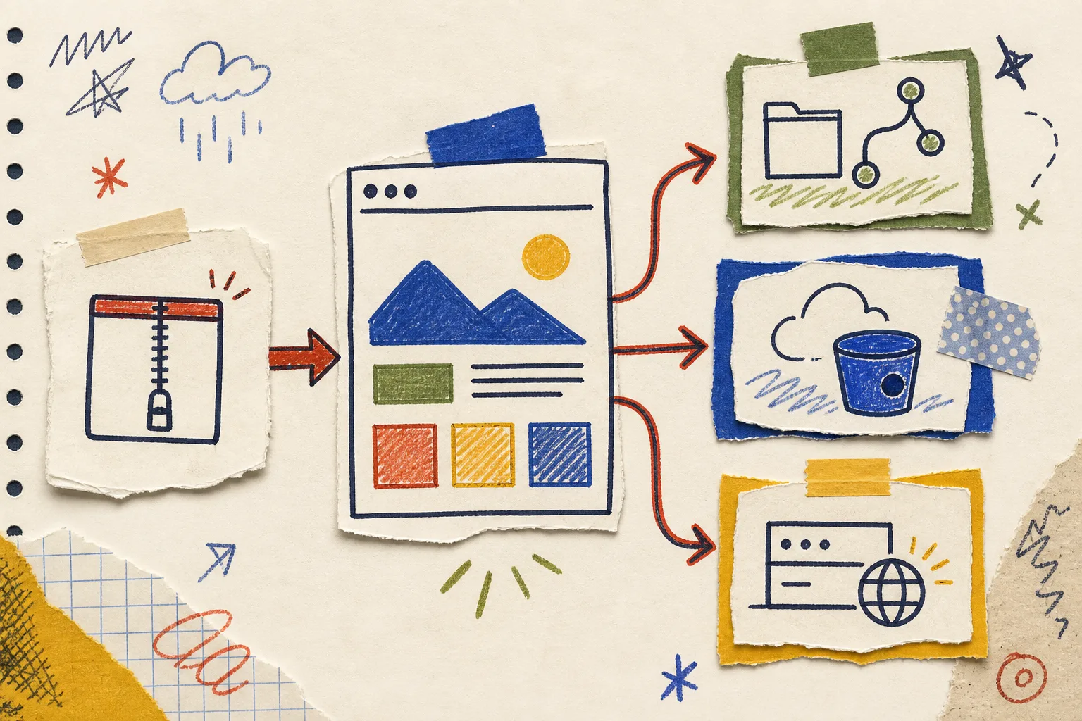 Hand-drawn static site deployment choices