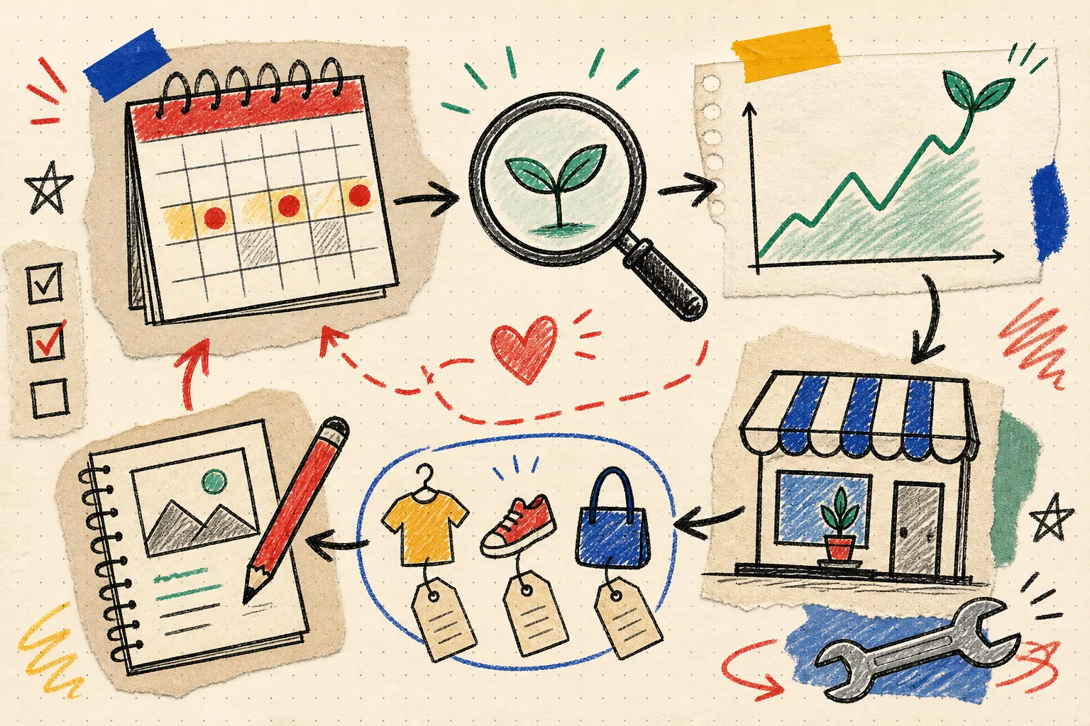Hand-drawn measurement board for recurring ecommerce content