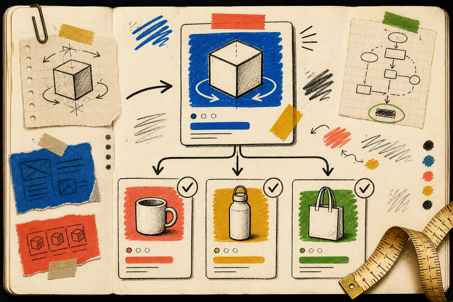 Hand-drawn repeatable Shopify 3D media rollout map