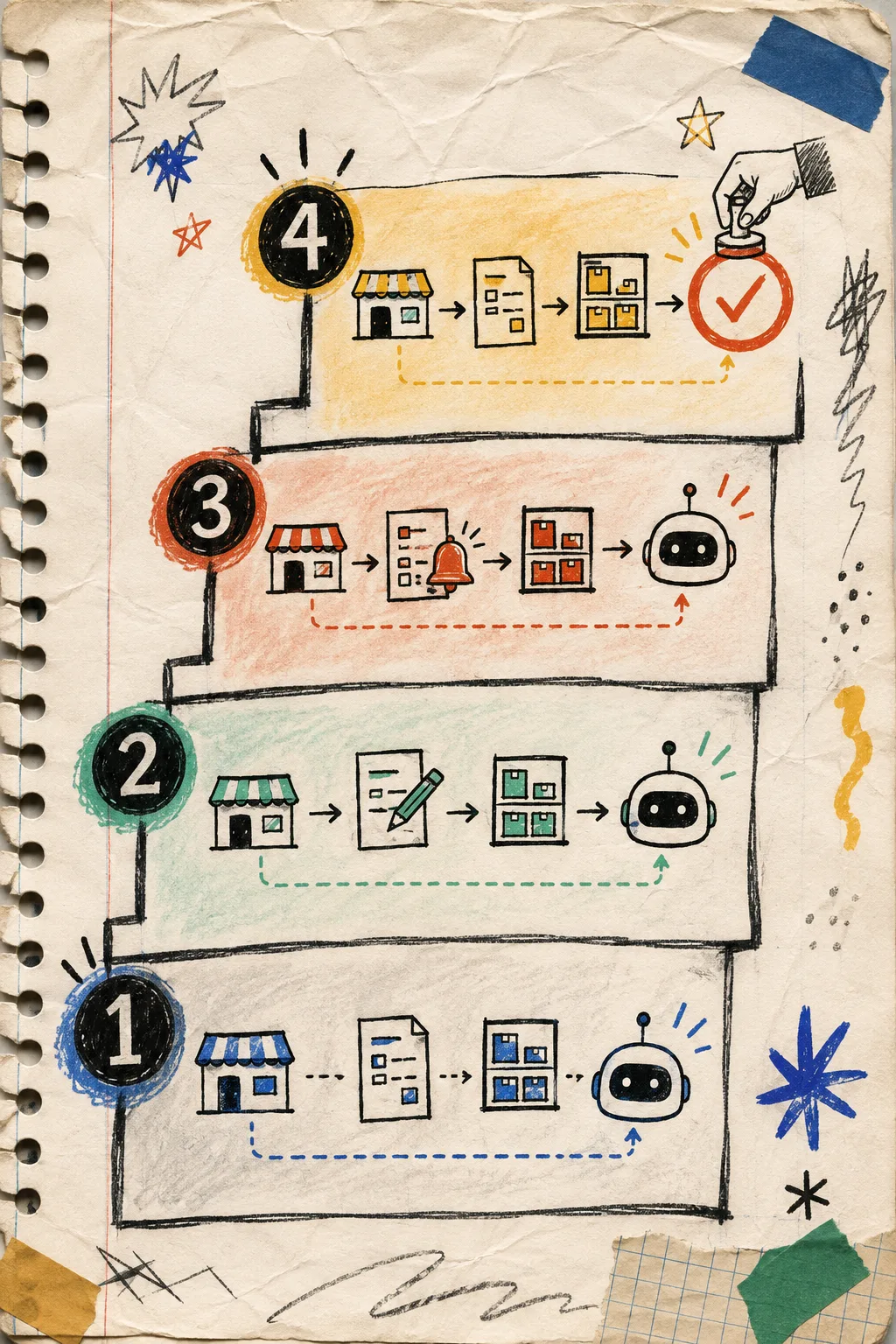 Hand-drawn AI agent permission guardrails checklist