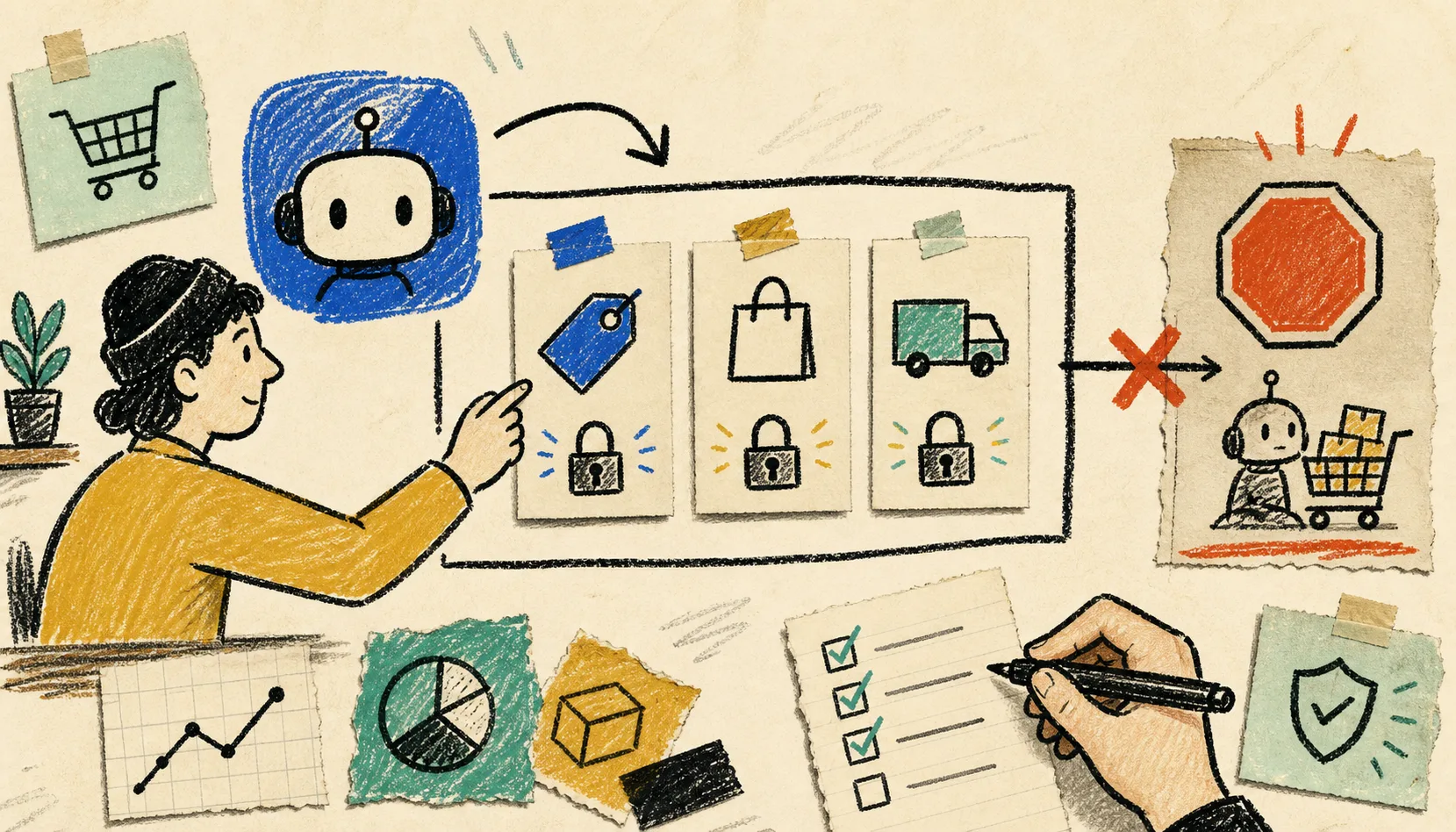 Hand-drawn progressive trust ladder for Shopify AI automation