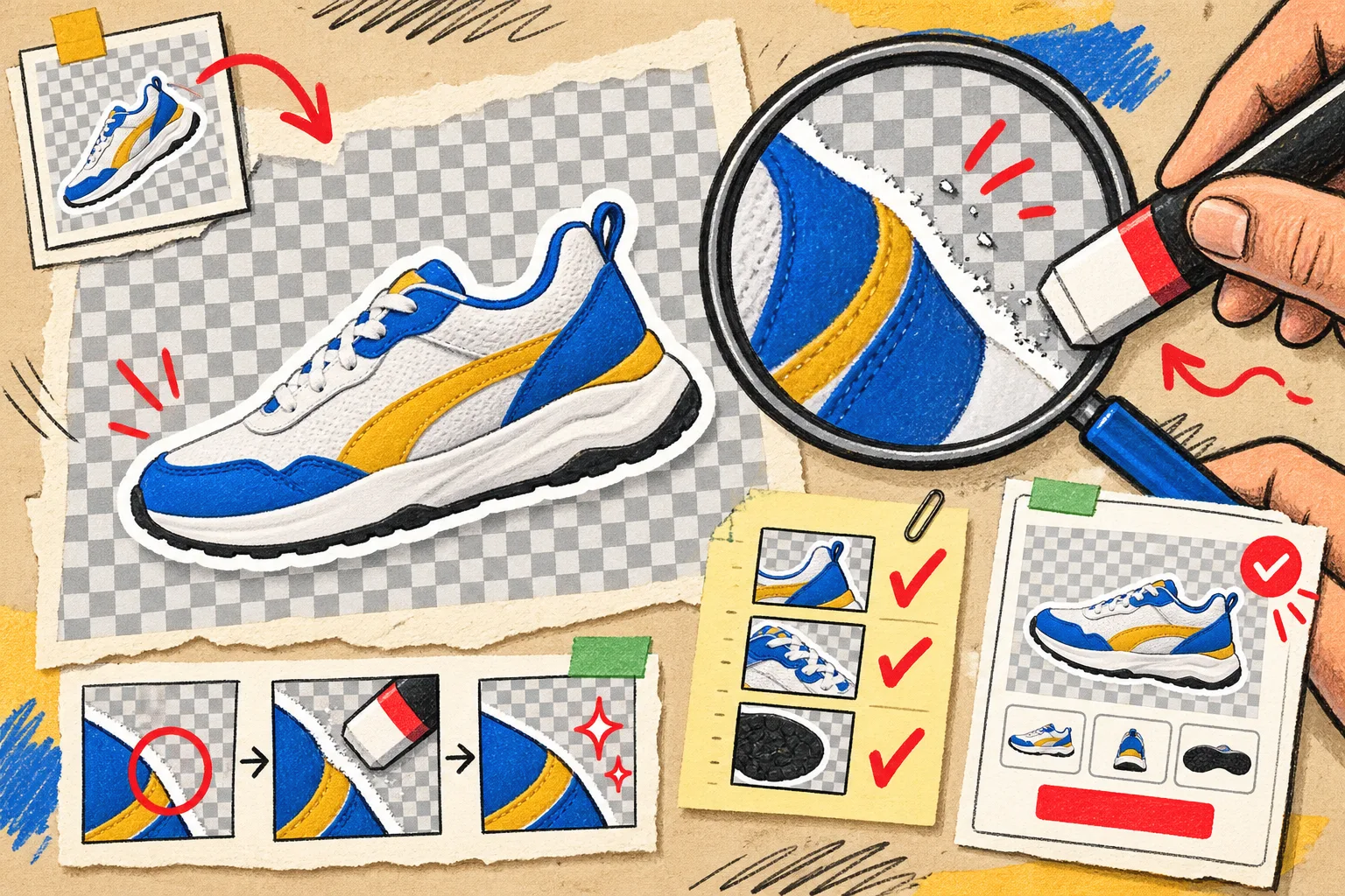 Hand-drawn alpha edge inspection for a product cutout