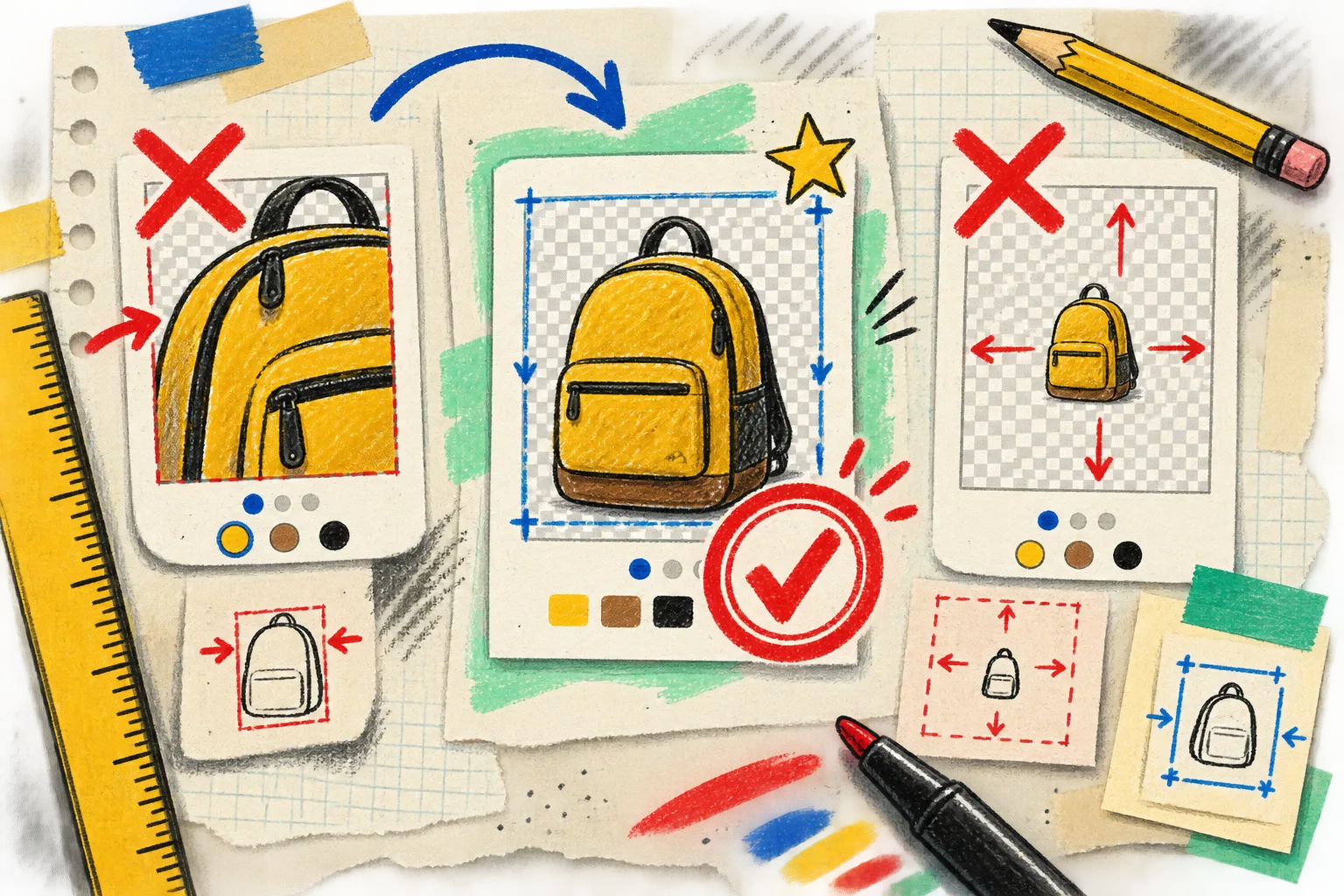 Hand-drawn product thumbnail release checklist
