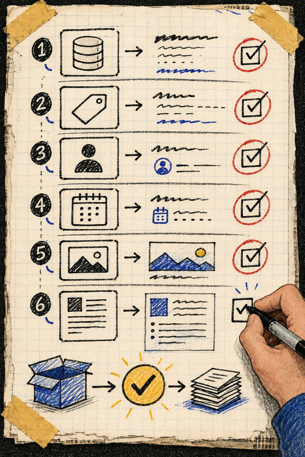 Hand-drawn map of a Notion-to-Webflow content contract