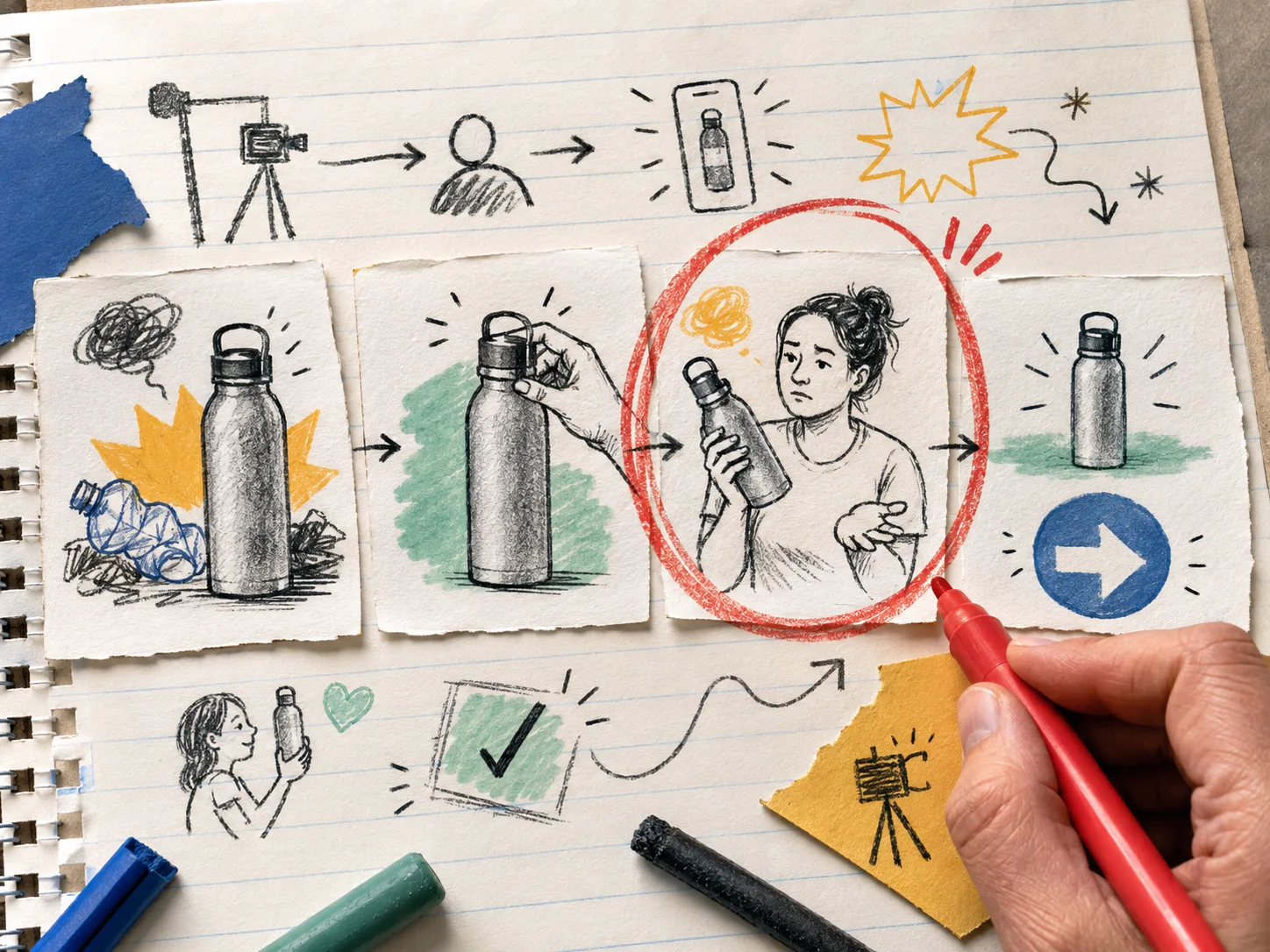 Guion gráfico ilustrado para un video UGC de Shopify