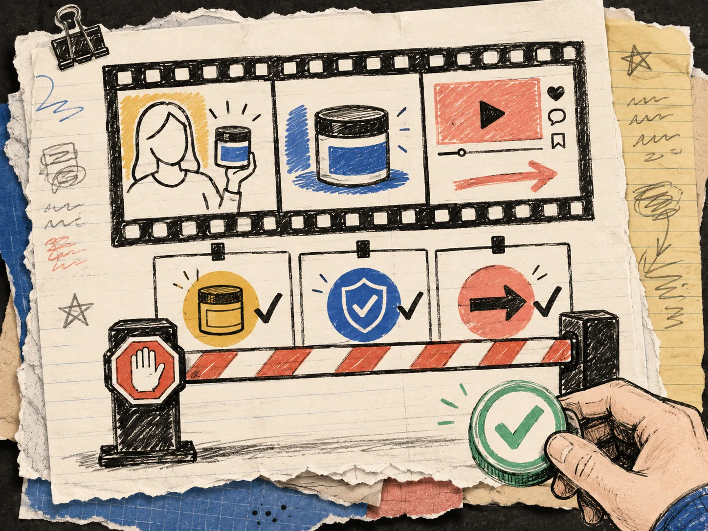 Puerta de revisión ilustrada antes de publicar un video de ecommerce