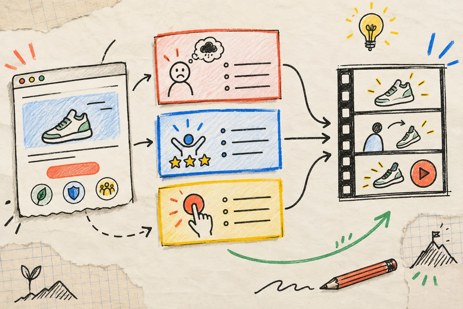 Hand-drawn map for turning a website into a video brief