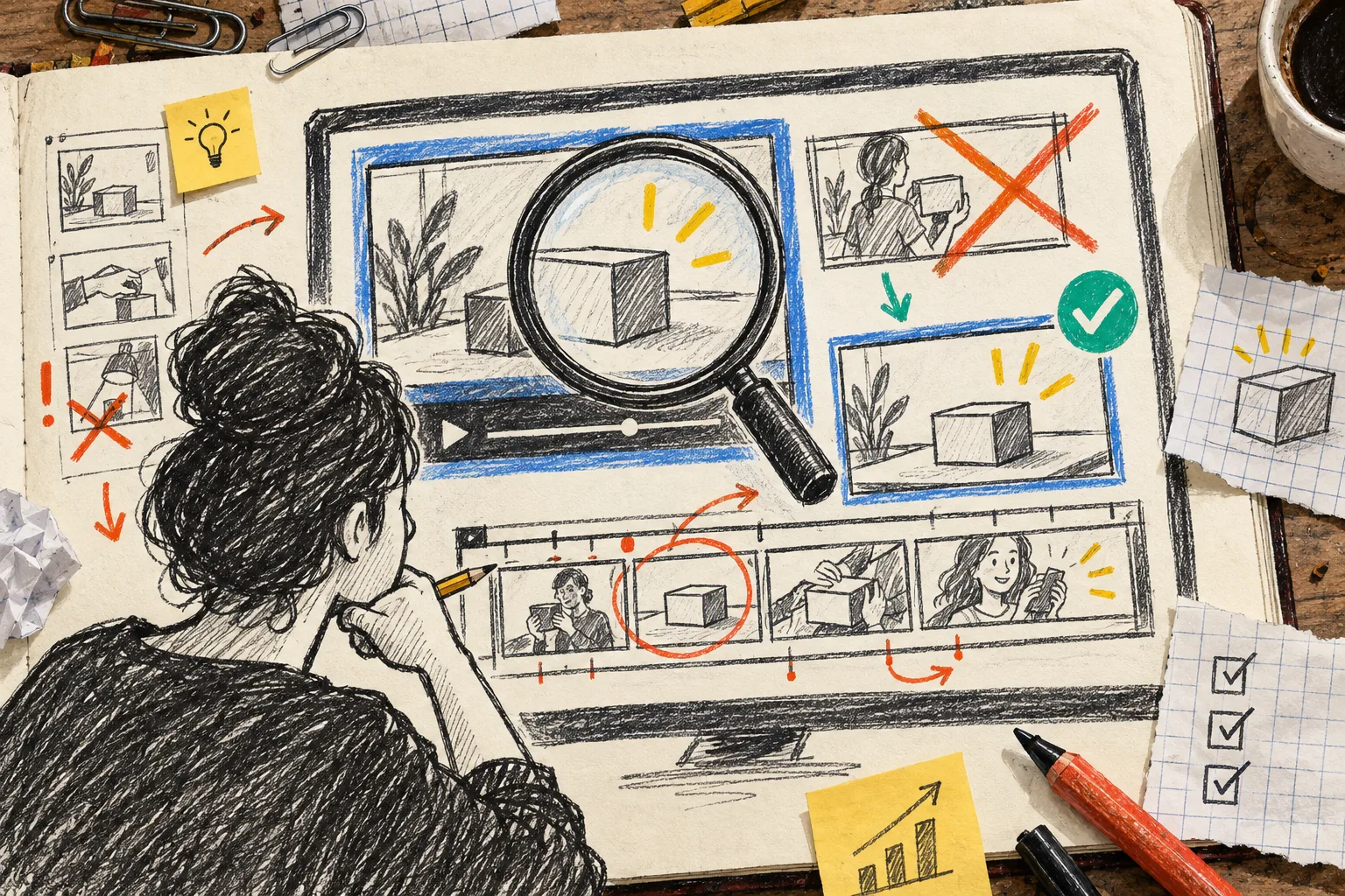Hand-drawn first-cut visual review loop