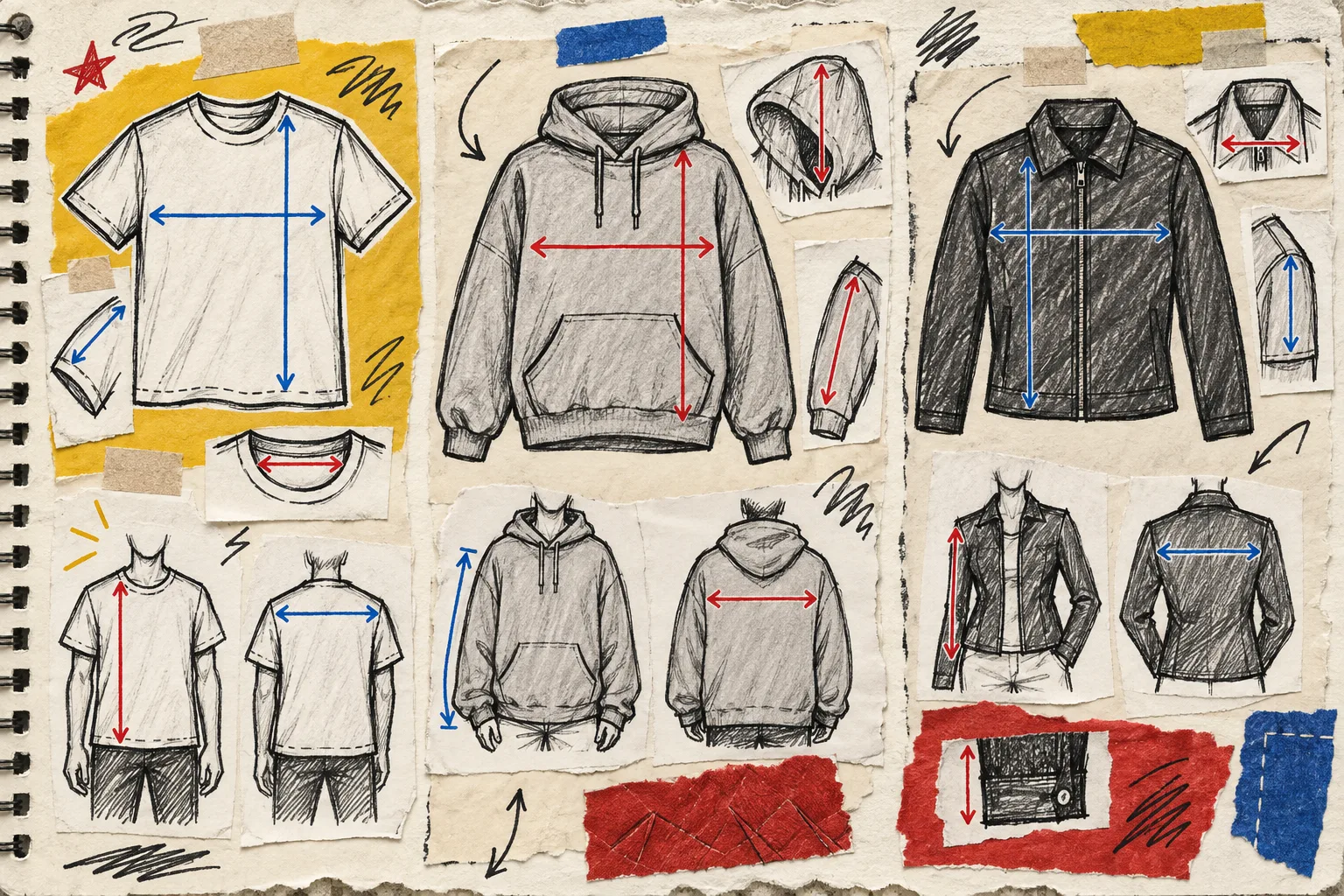 Hand-drawn audit of garment families with different fit needs