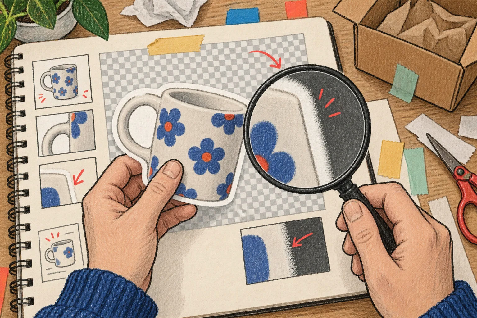 Hand-drawn transparency edge inspection for a product image