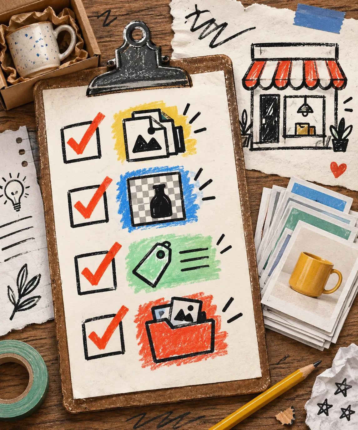 Hand-drawn ecommerce product media preflight checklist