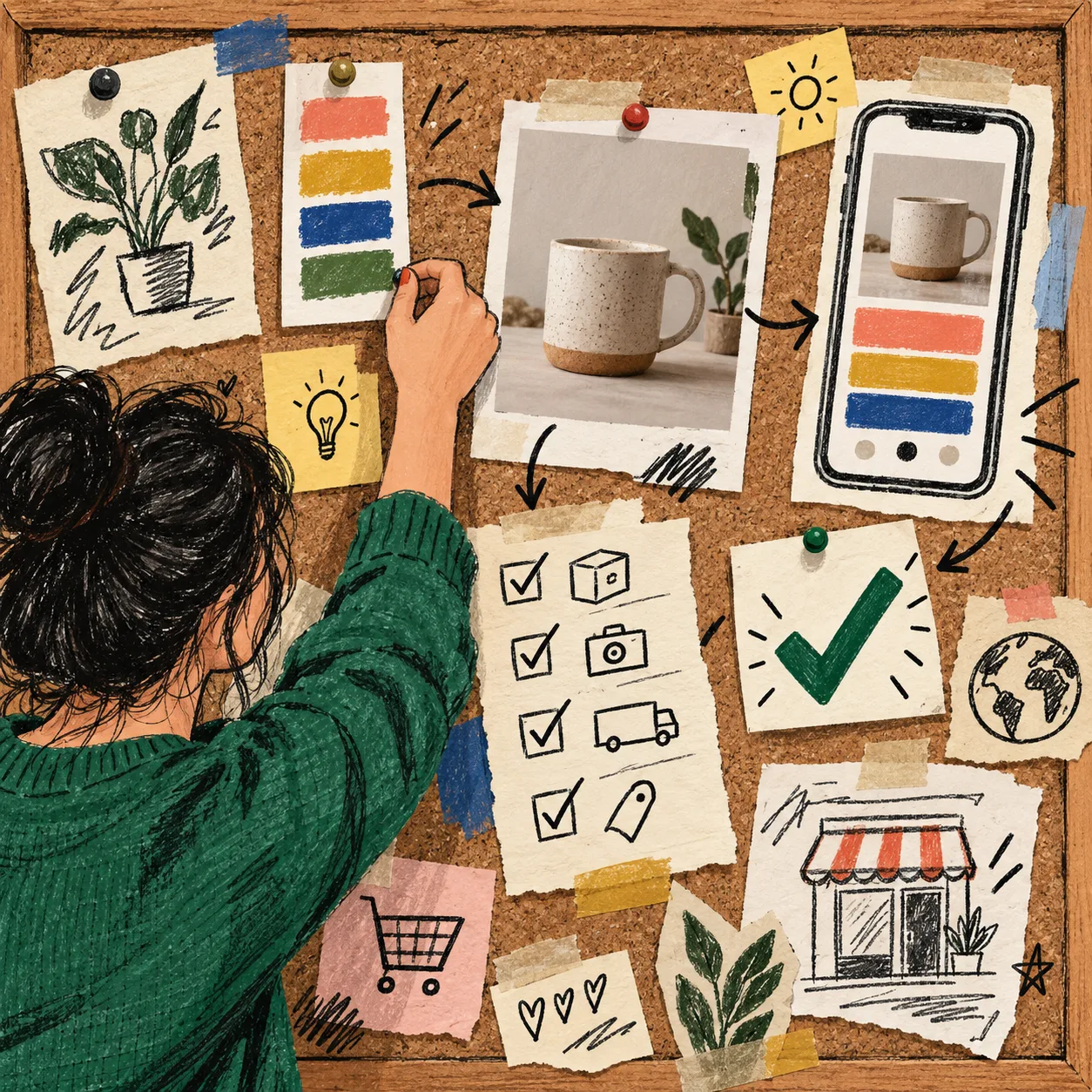 Hand-drawn comparison of passing and failing product card colors