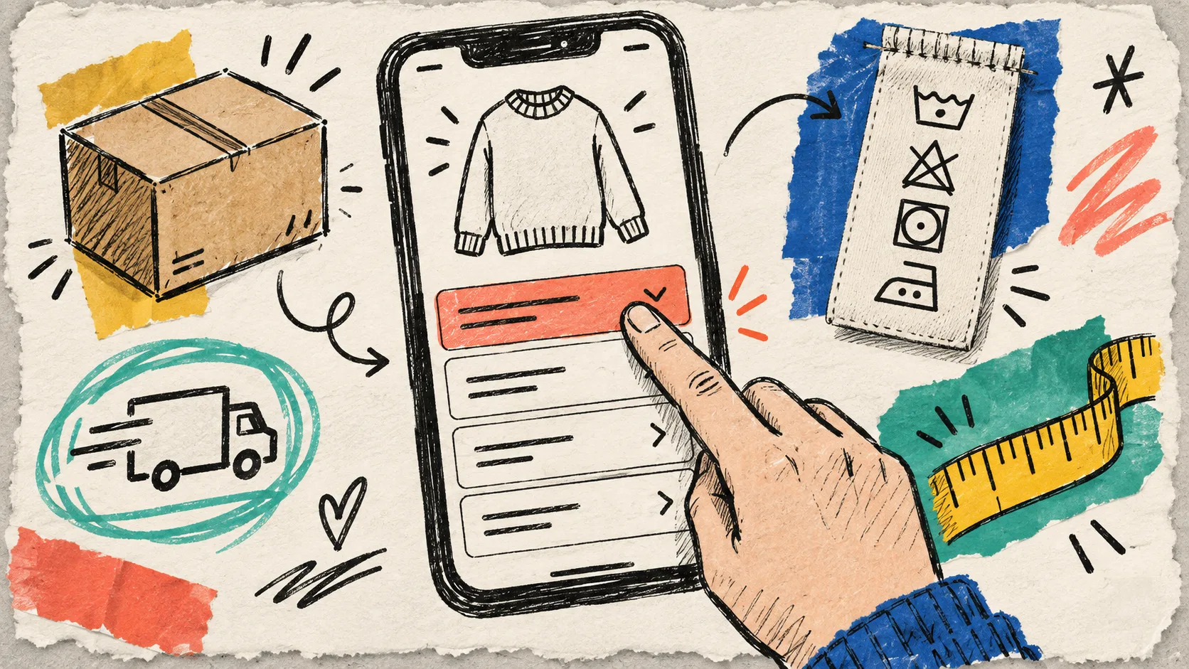 Hand-drawn mobile accordion product information sketch