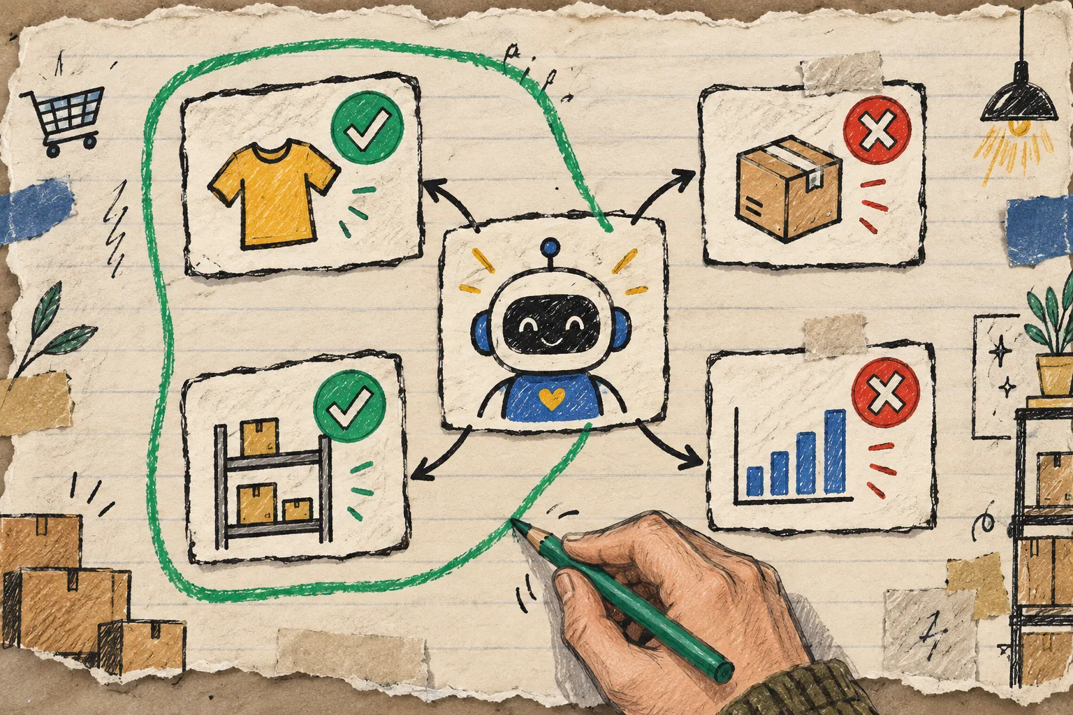 Hand-drawn permission boundary for a Shopify AI assistant