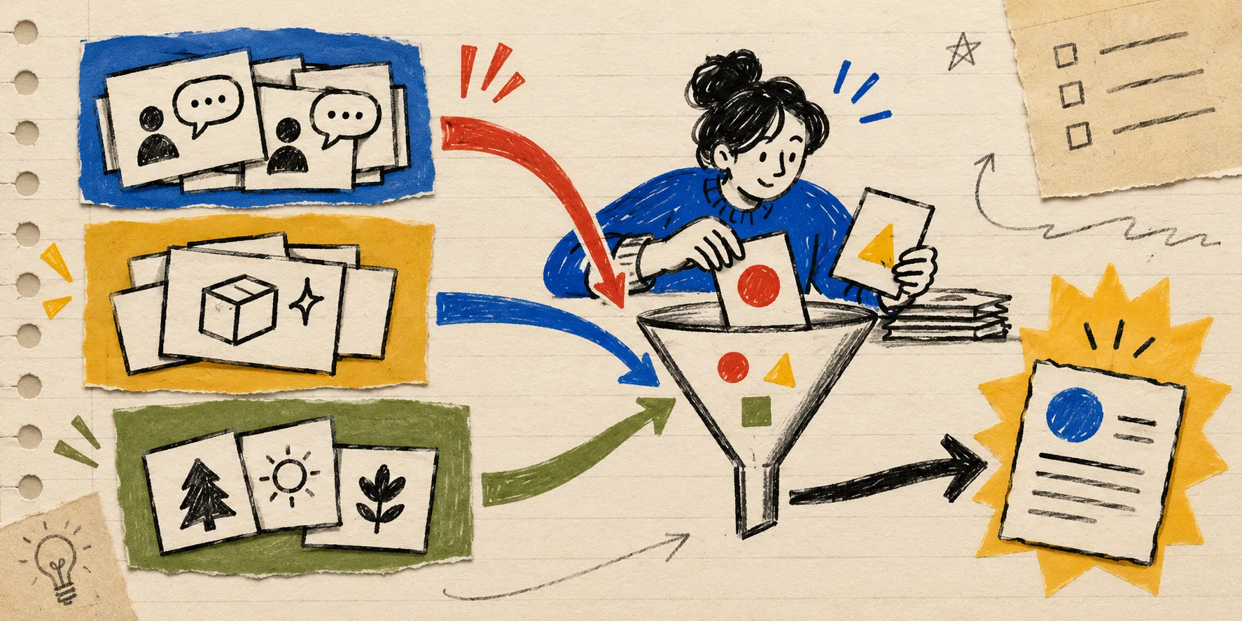 Hand-drawn source-to-topic filter for ecommerce blog ideas