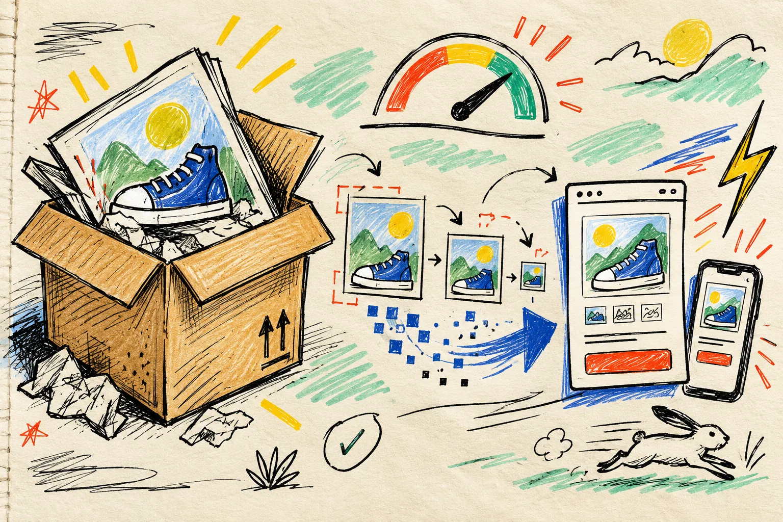 Notebook drawing of file size and storefront quality tradeoff