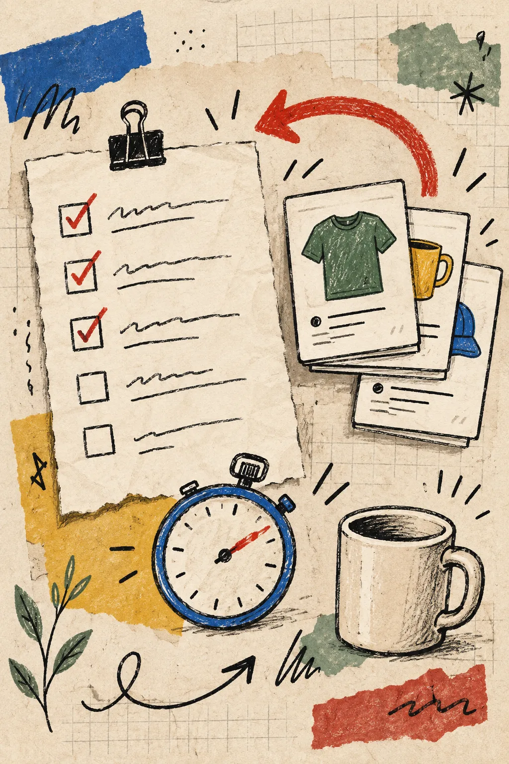 Hand-drawn reversible catalog update checklist