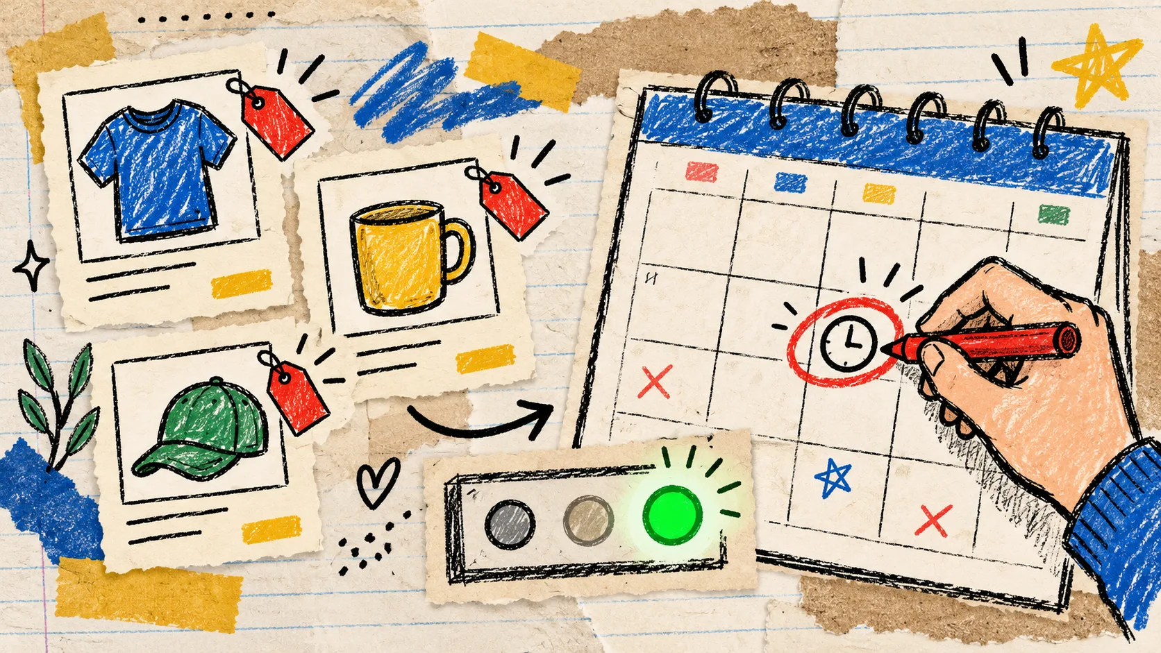 Hand-drawn scheduled Shopify catalog update