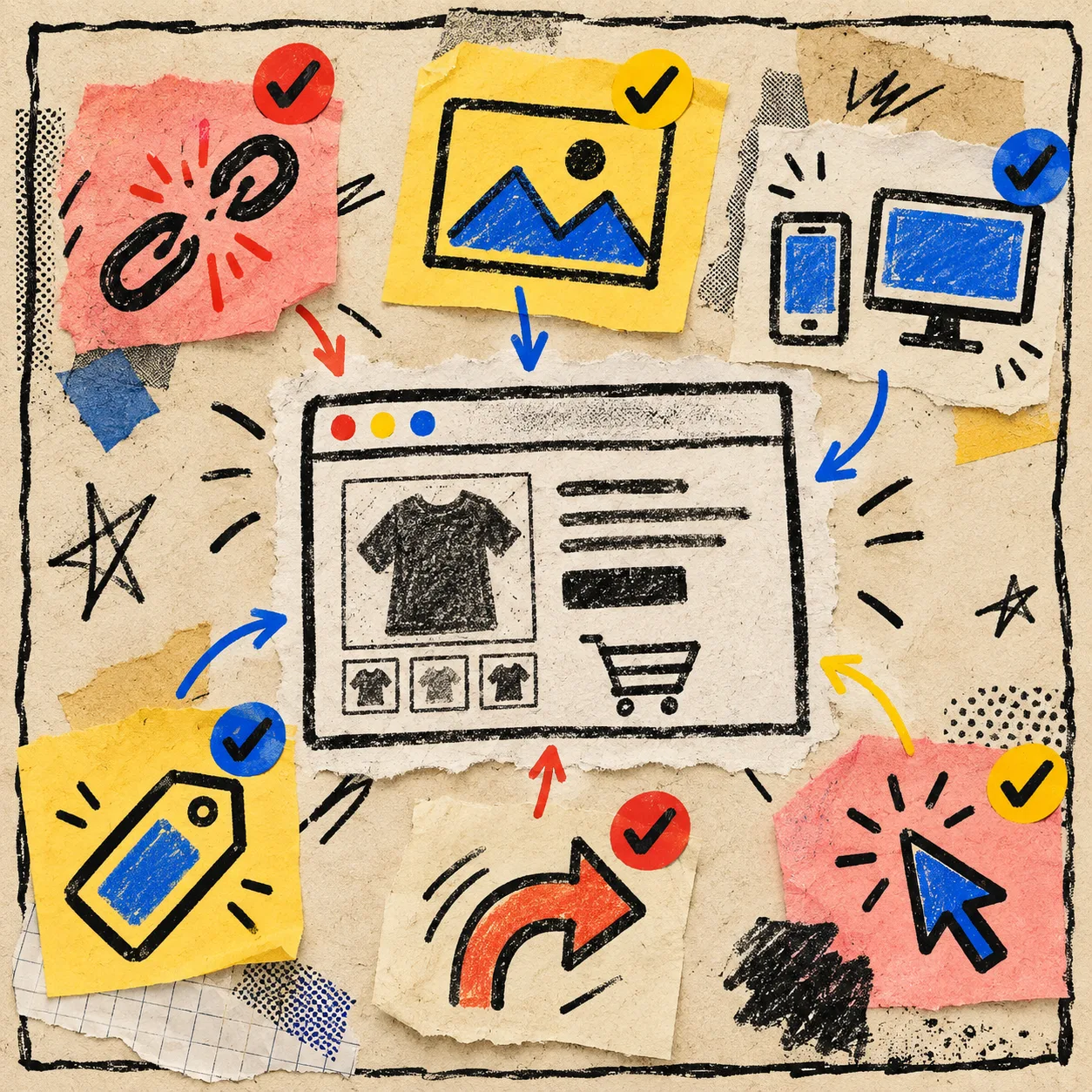 Hand-drawn checklist for testing a static Webflow export
