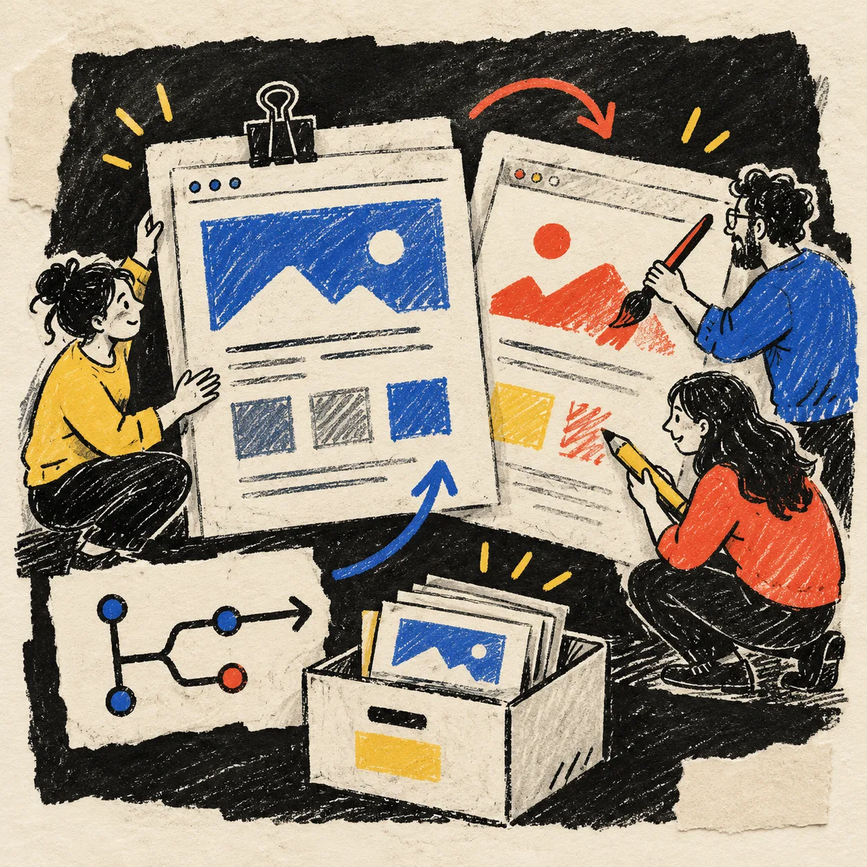 Notebook-style illustration of preserving a website before redesign