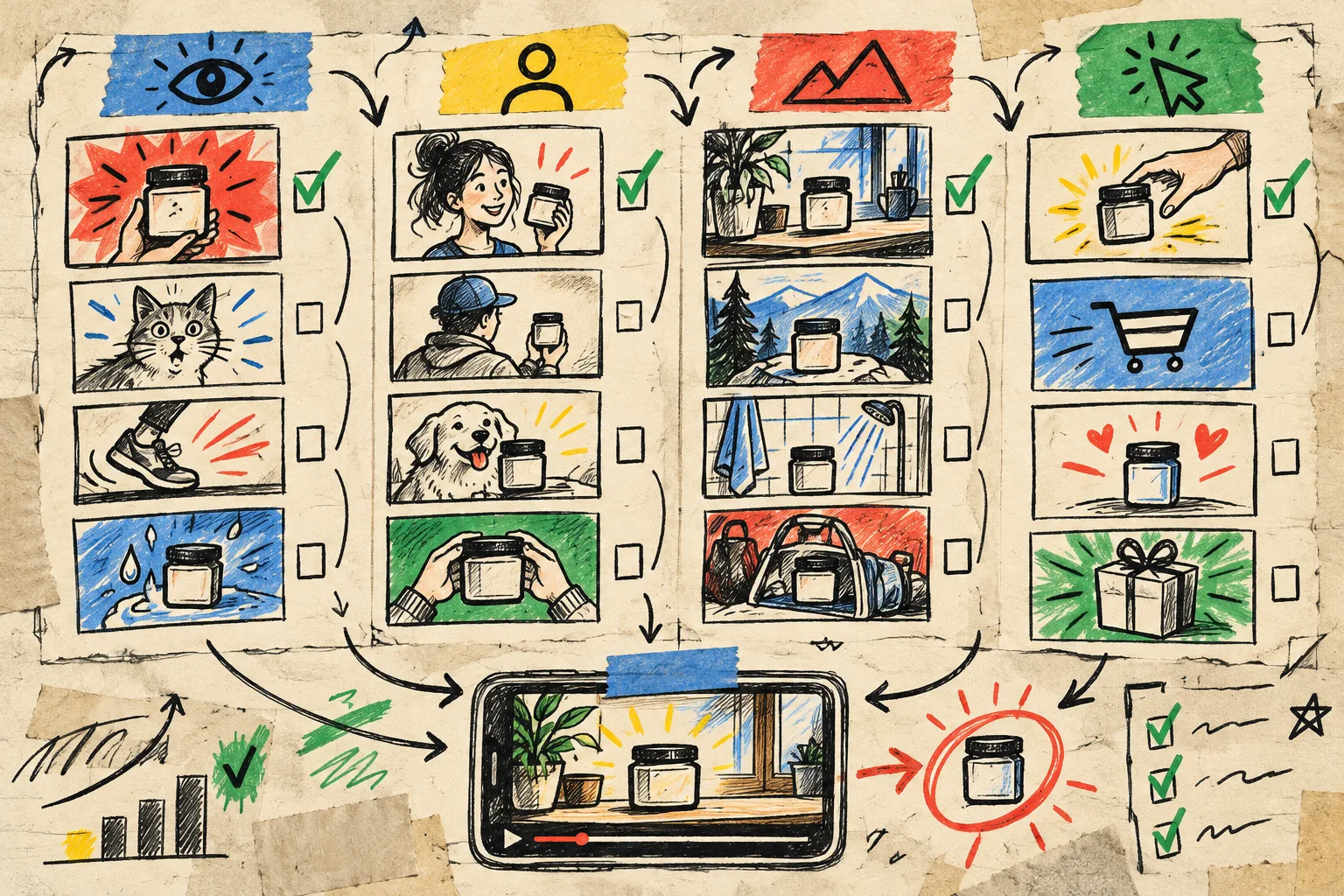 Hand-drawn matrix for testing Shopify UGC video variables