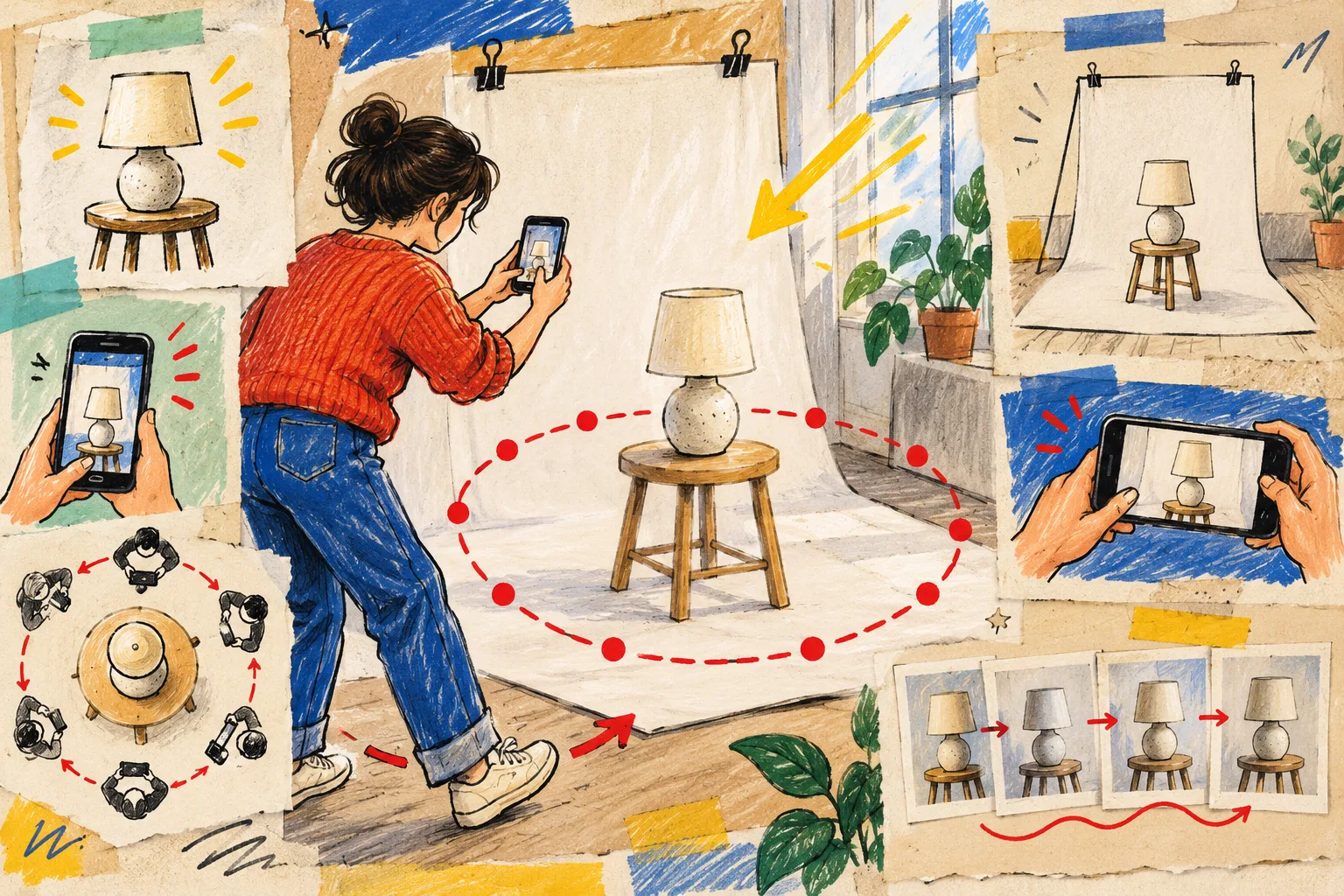 Hand-drawn smartphone product photo orbit