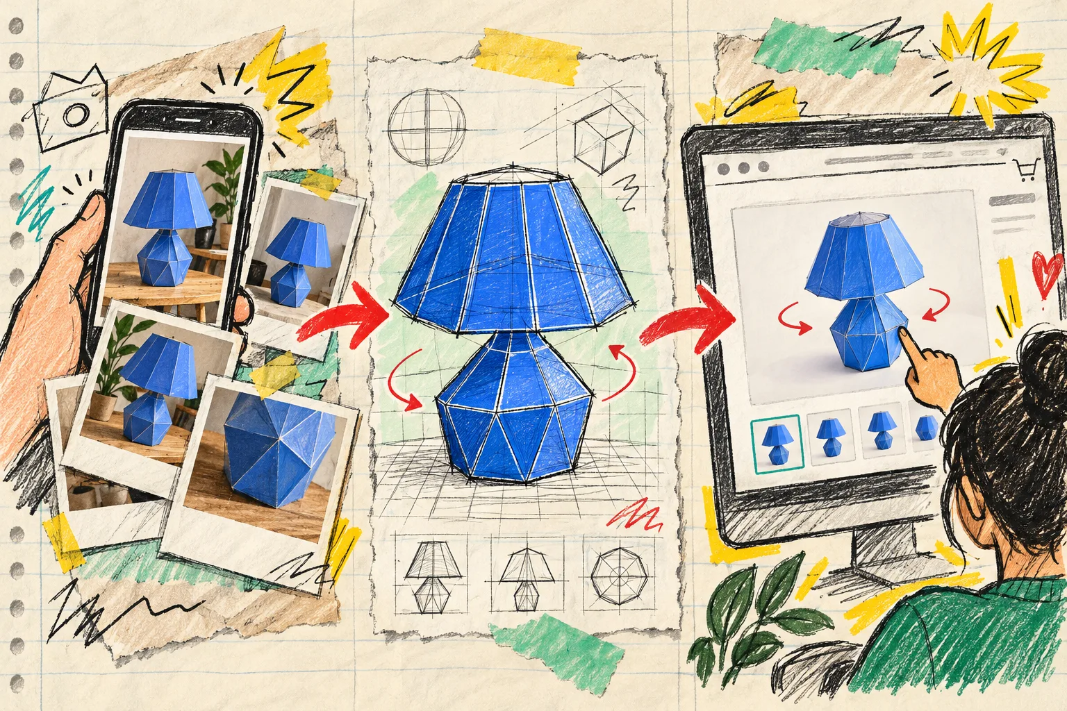 Hand-drawn phone photos to Shopify 3D media workflow