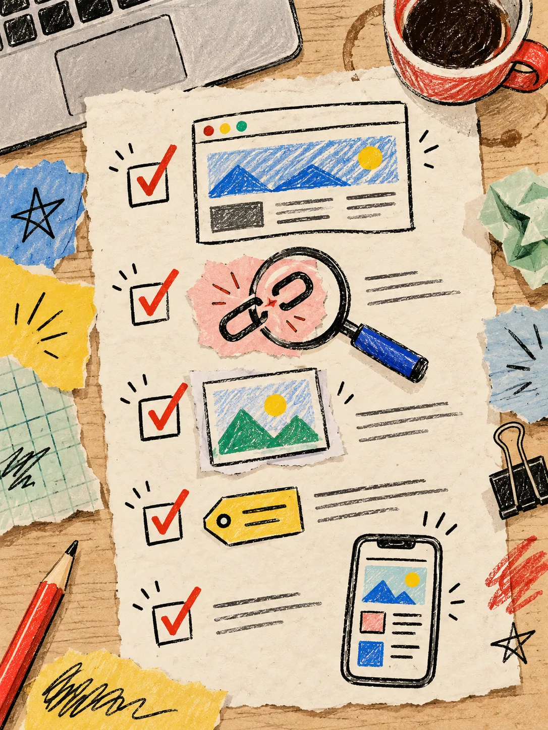 Hand-drawn static website export quality assurance checklist