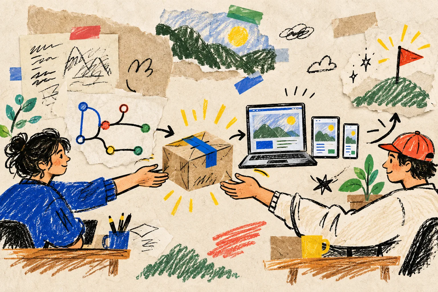 Hand-drawn static Webflow release pack handoff
