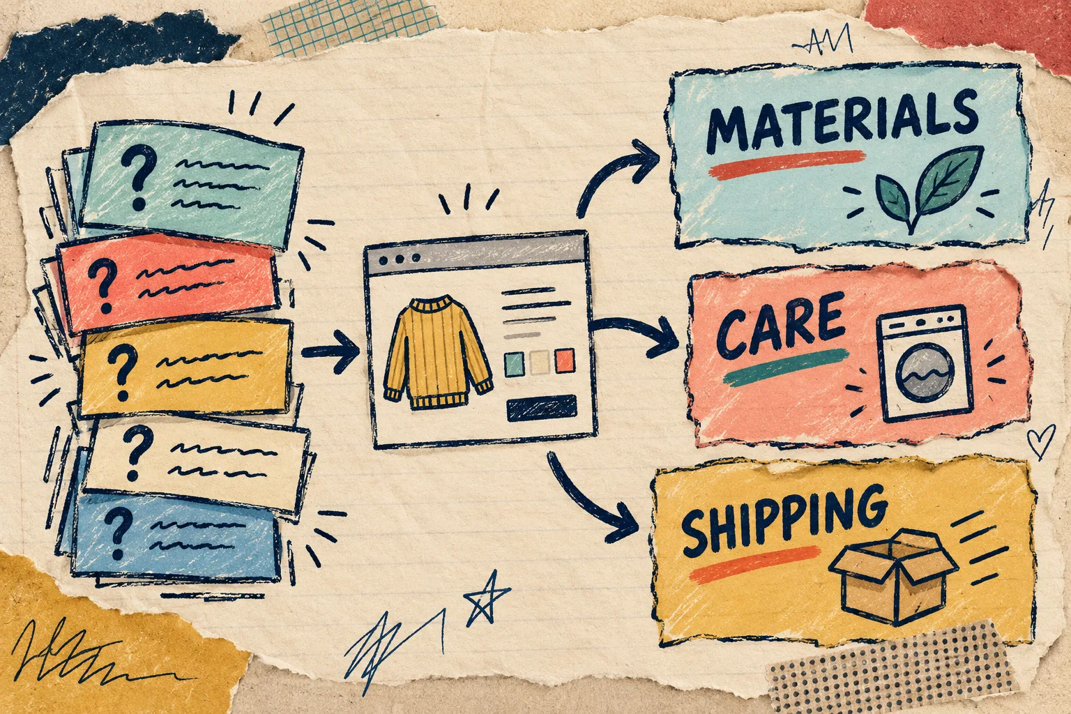 Customer questions organized into product-page information groups
