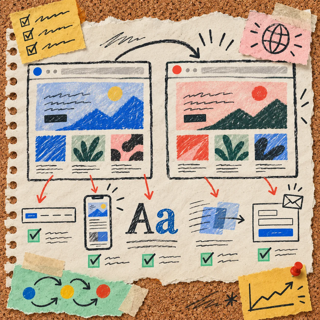 Hand-drawn Framer staging test across desktop and mobile