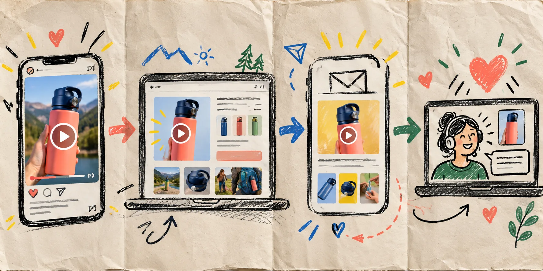Carte illustrée des emplacements d'une vidéo ecommerce