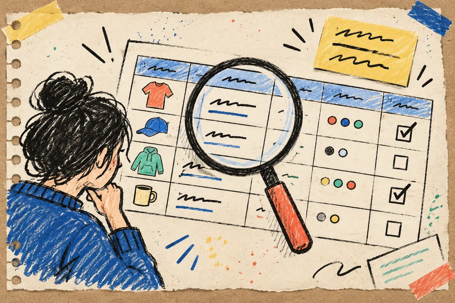 Hand-drawn inspection of a supplier product CSV