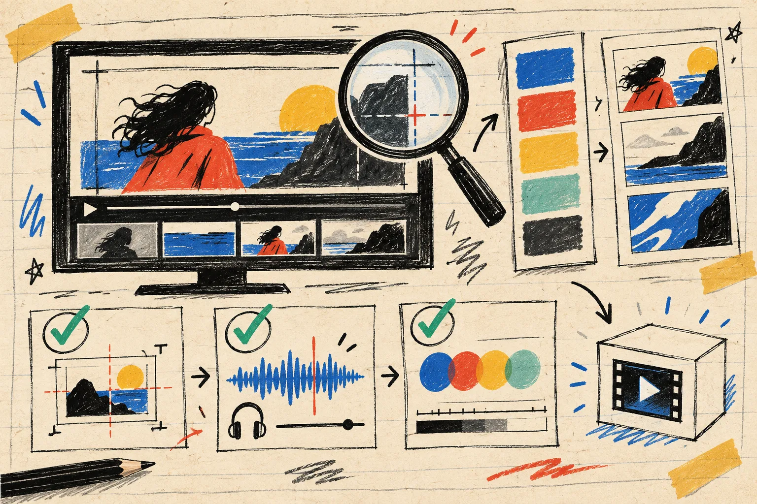Hand-drawn launch film quality-assurance checklist