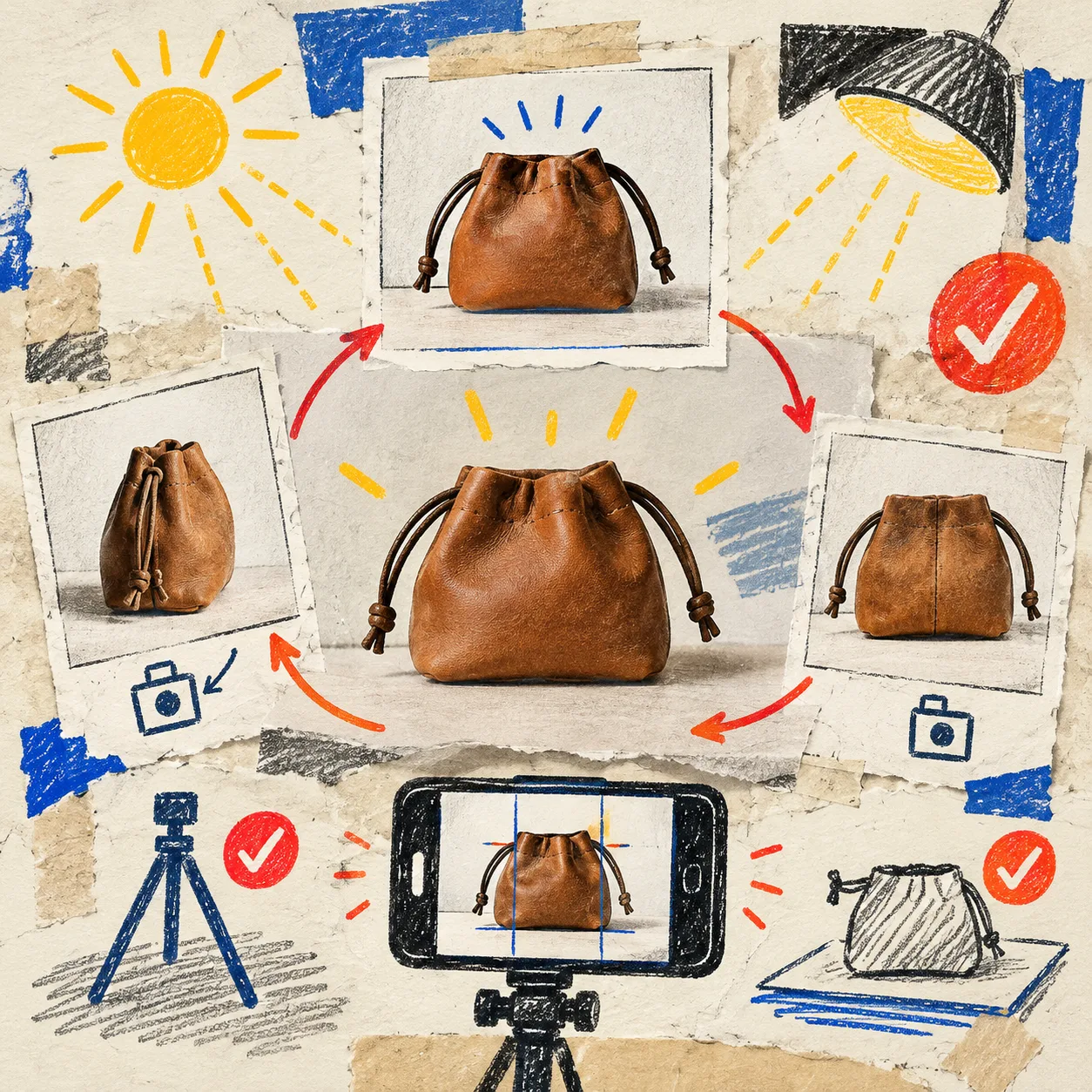 Hand-drawn product photo orbit checklist