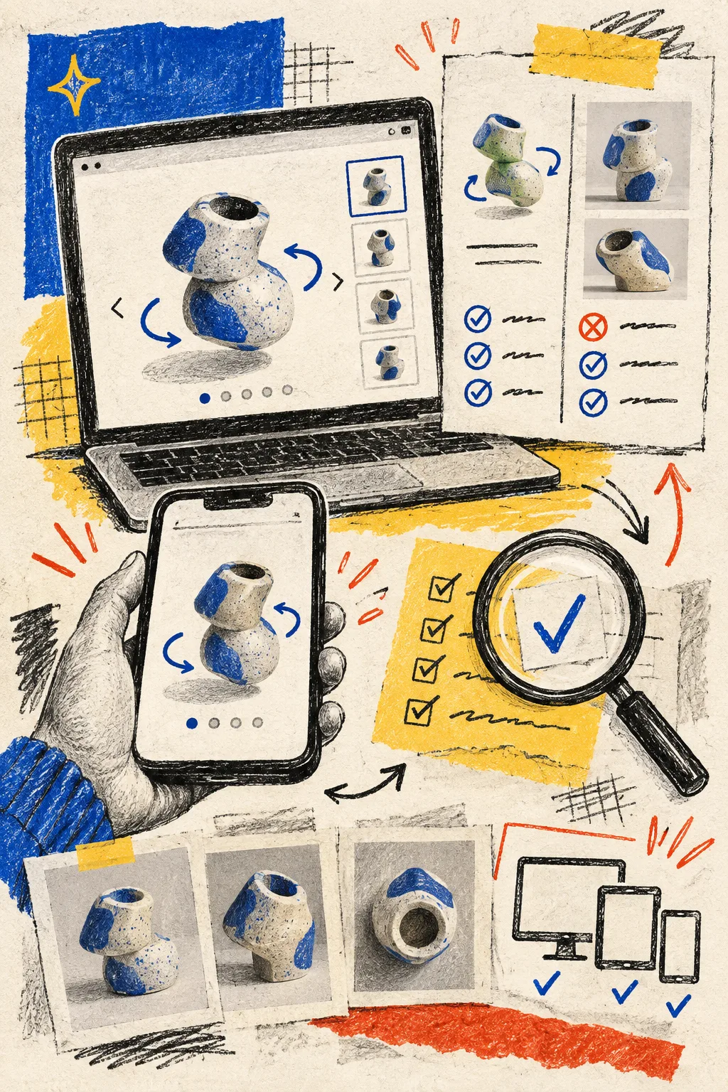 Hand-drawn Shopify 3D viewer QA pass