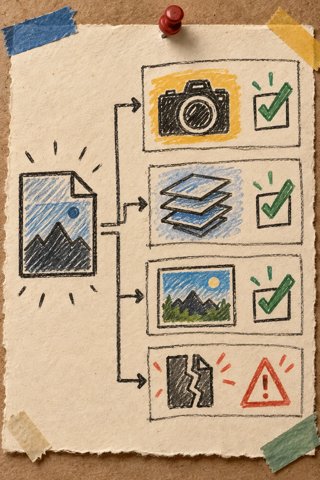 Hand-drawn compatibility and failure-path checklist for RAW uploads