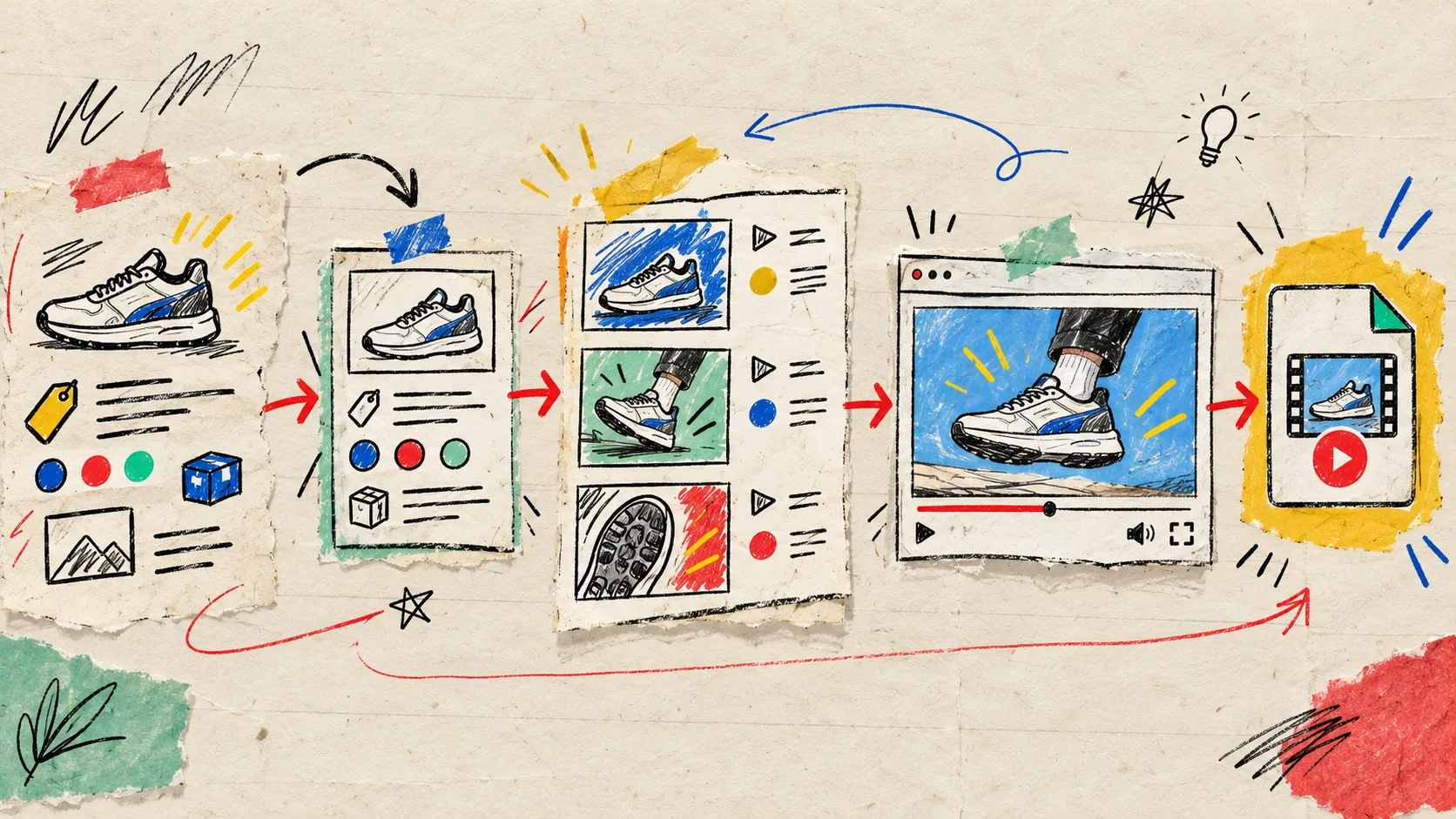 Notebook map from product facts to reusable video data